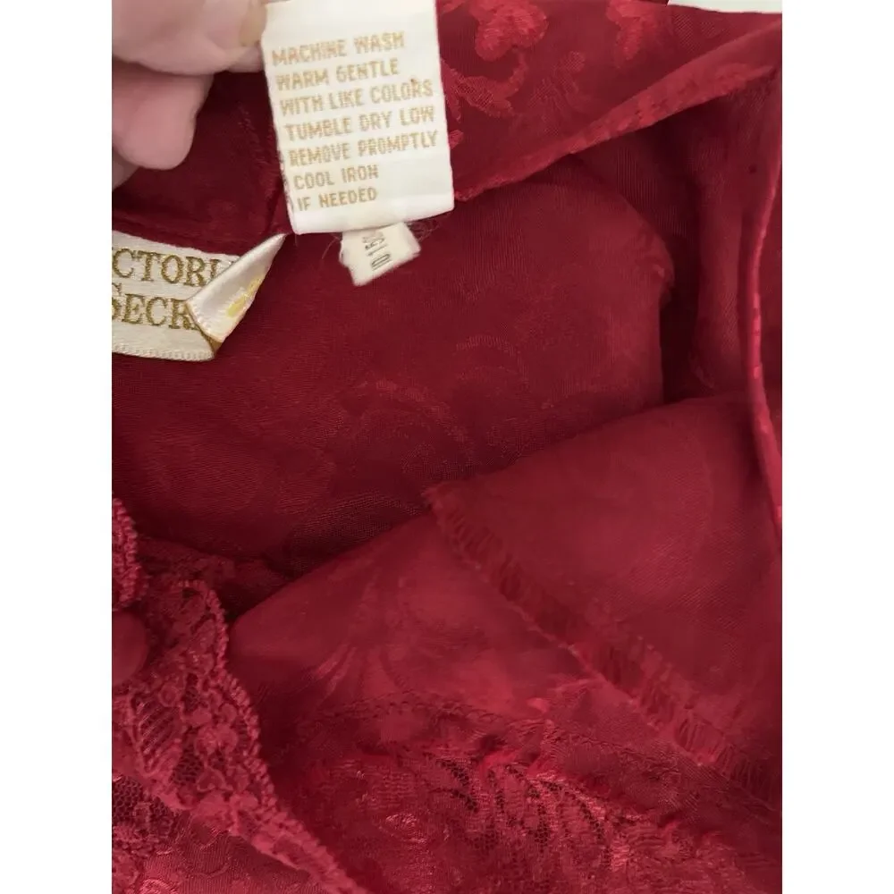 Victorias Secret Camisole Medium Gold Label Red Lace Vintage Coquette Romantic - Picture 3 of 7